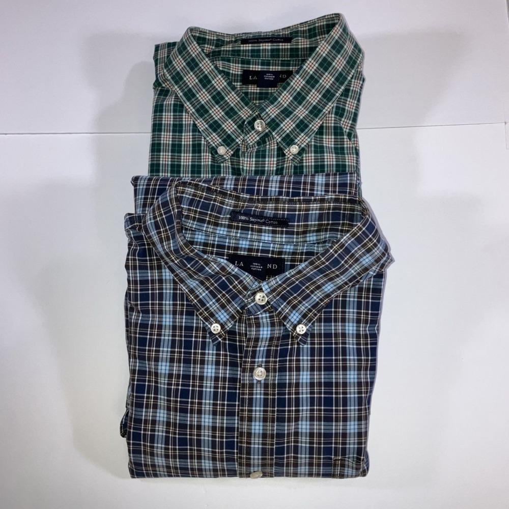 [Lot of 2] Lands' End Shirts Mens XL Tailored Fit Plaid Supima Cotton Button Up